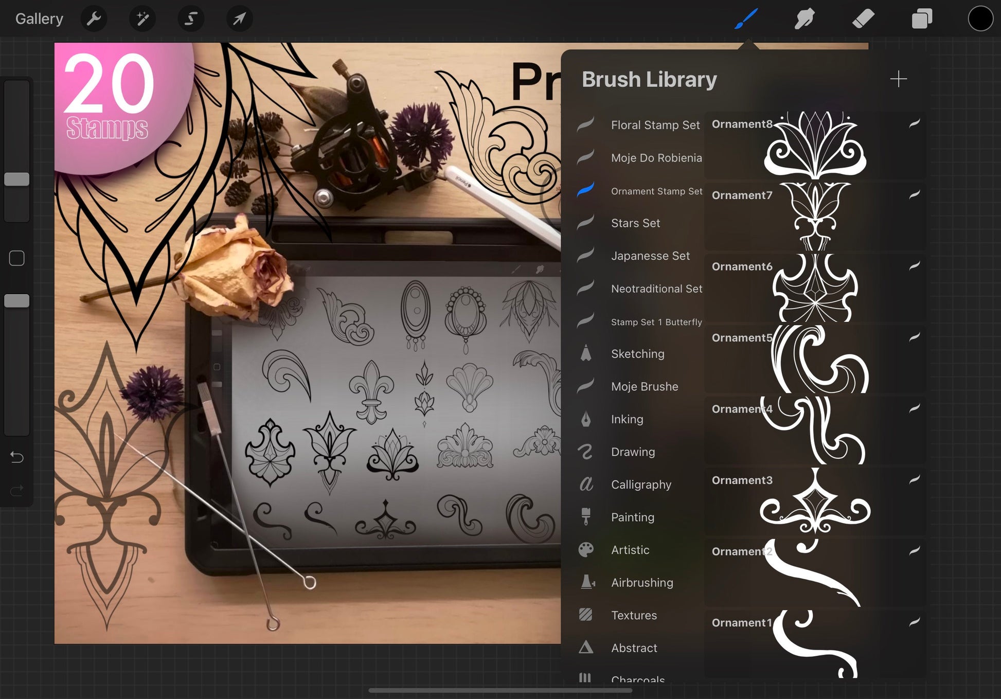 20 Procreate Ornamental decorative Stamps SUPER SET