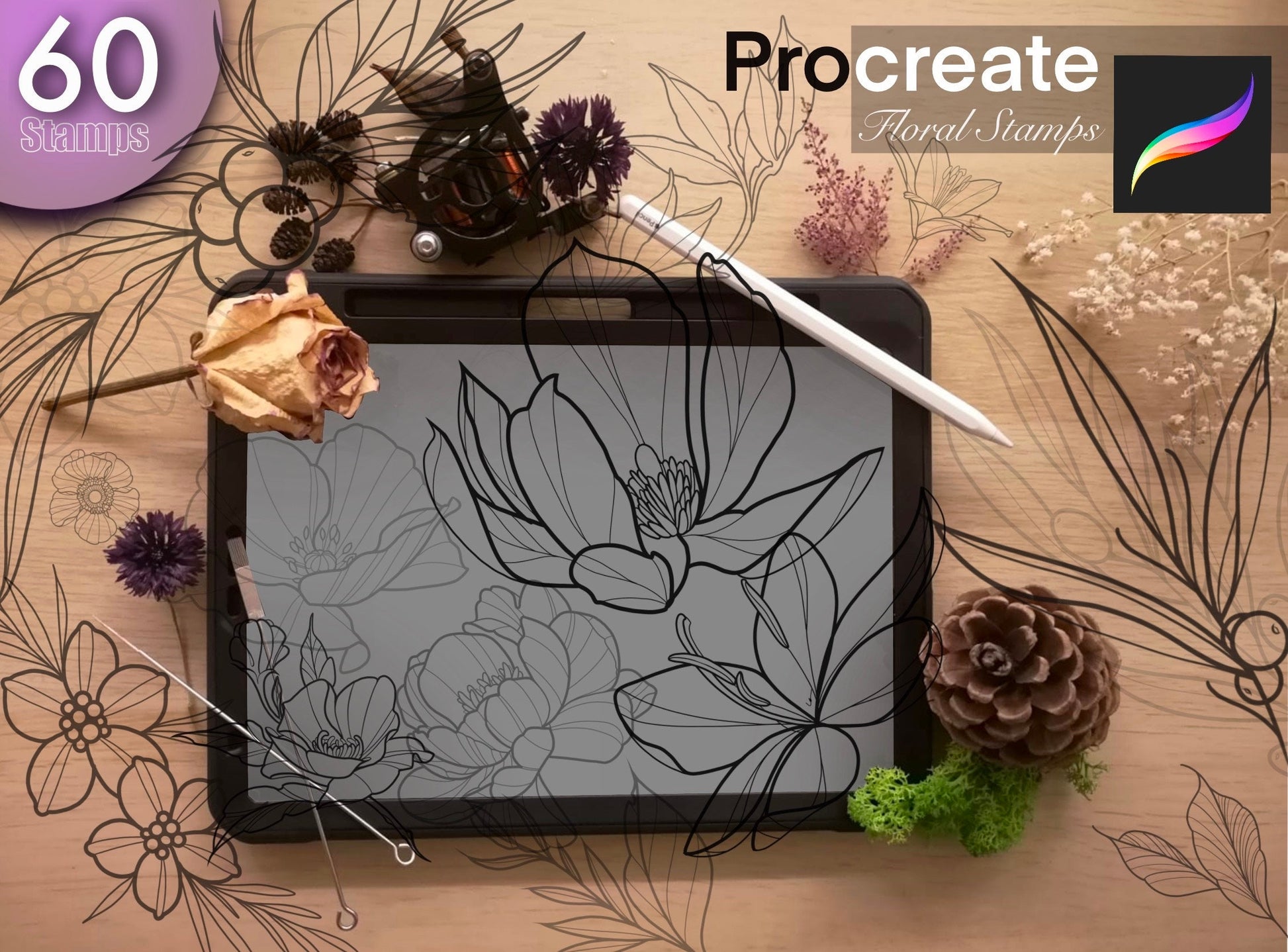 60 Procreate Floral Stamps SUPER SET