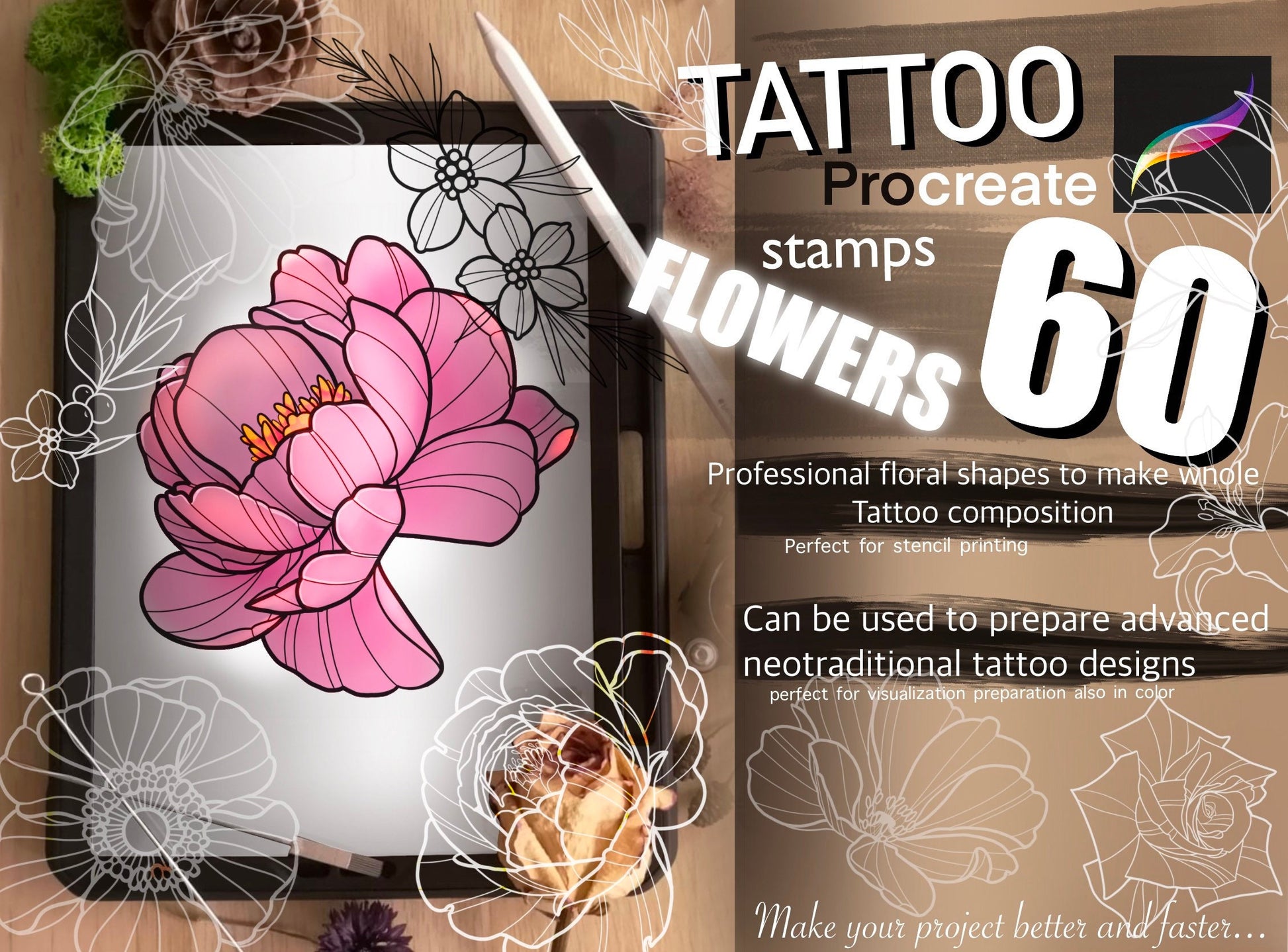 60 Procreate Floral Stamps SUPER SET