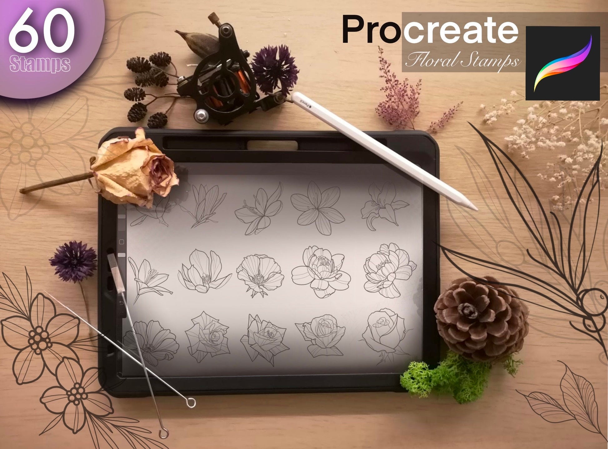 60 Procreate Floral Stamps SUPER SET