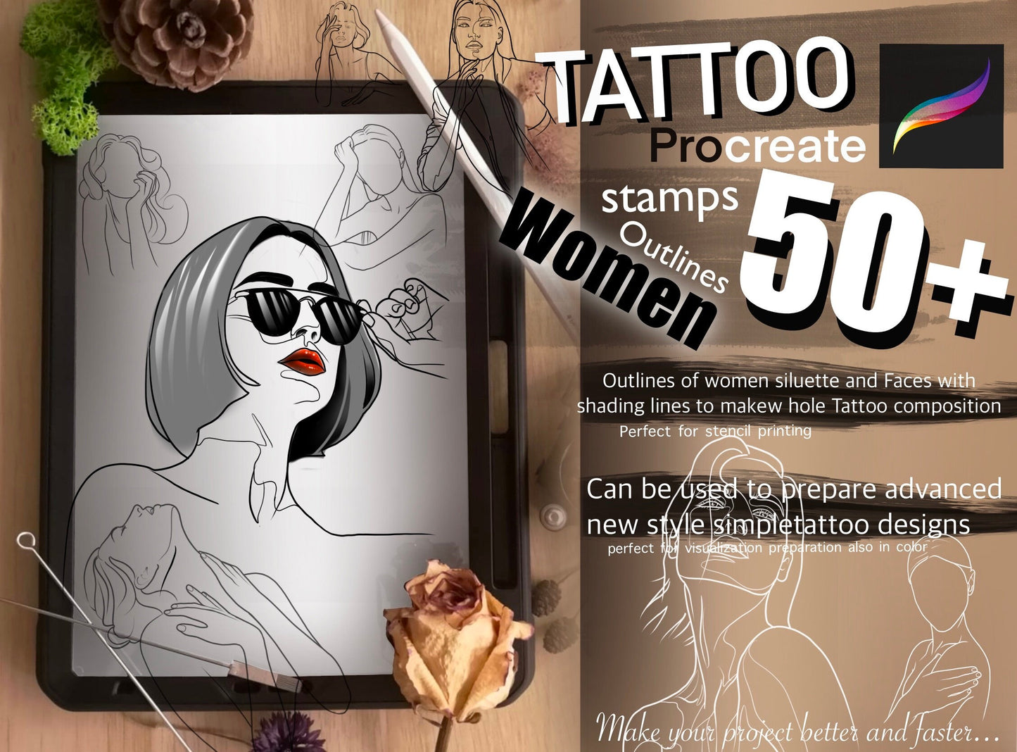 50 + Women Siluette, (17+ kind of women) included faces and shadings SUPER SET