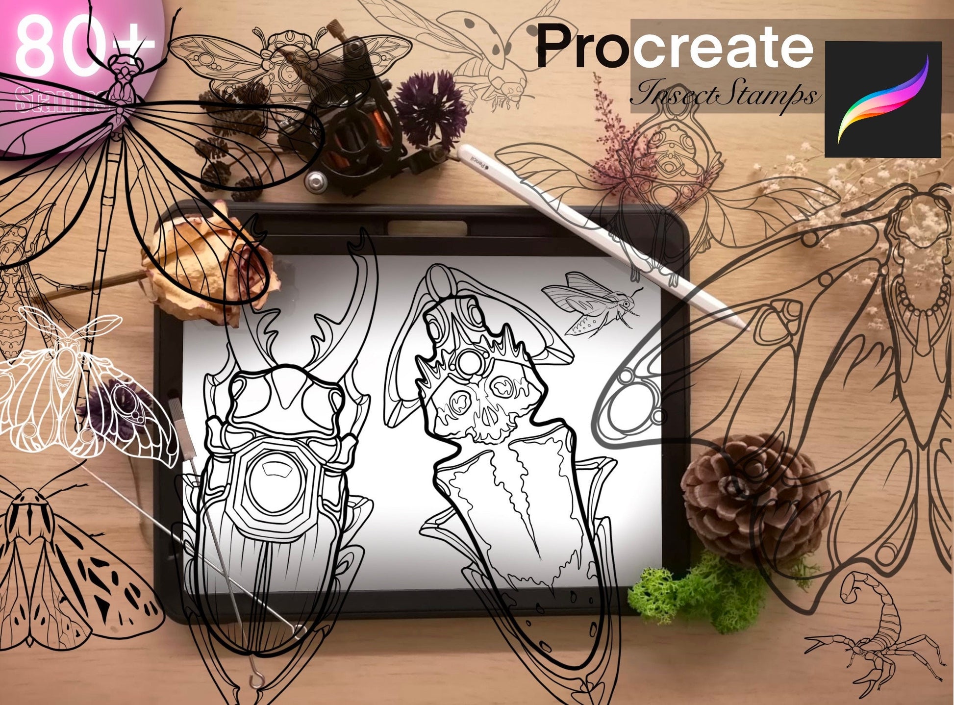 80+ Insects stamps for Procreate GREAT !! Must have for tattooers ( A lot of cool insects and)