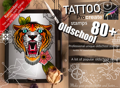 80+ Oldschool stamps for Procreate GREAT !! Must have for tattooers ( A lot of proffesional unique design of oldschool flashes)