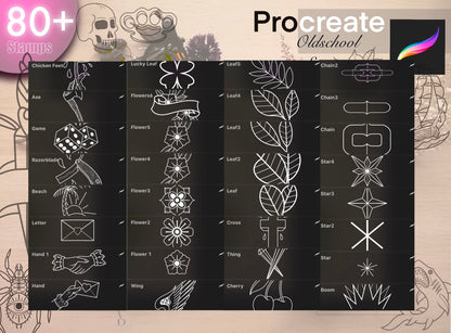 80+ Oldschool stamps for Procreate GREAT !! Must have for tattooers ( A lot of proffesional unique design of oldschool flashes)