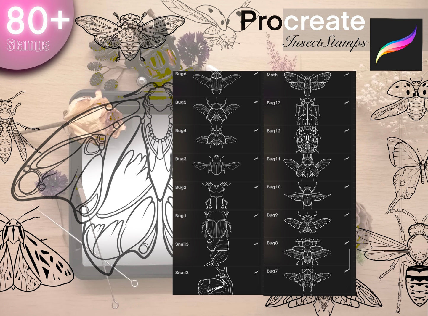 80+ Insects stamps for Procreate GREAT !! Must have for tattooers ( A lot of cool insects and)