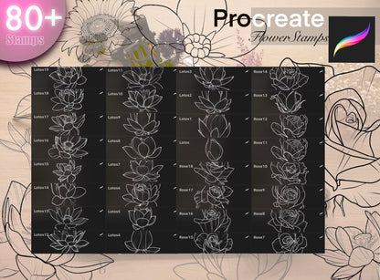 80+ Flowers stamps for Procreate TURBO Set !! Must have for tattooers ( A lot of Beautiful flowers and leafs)