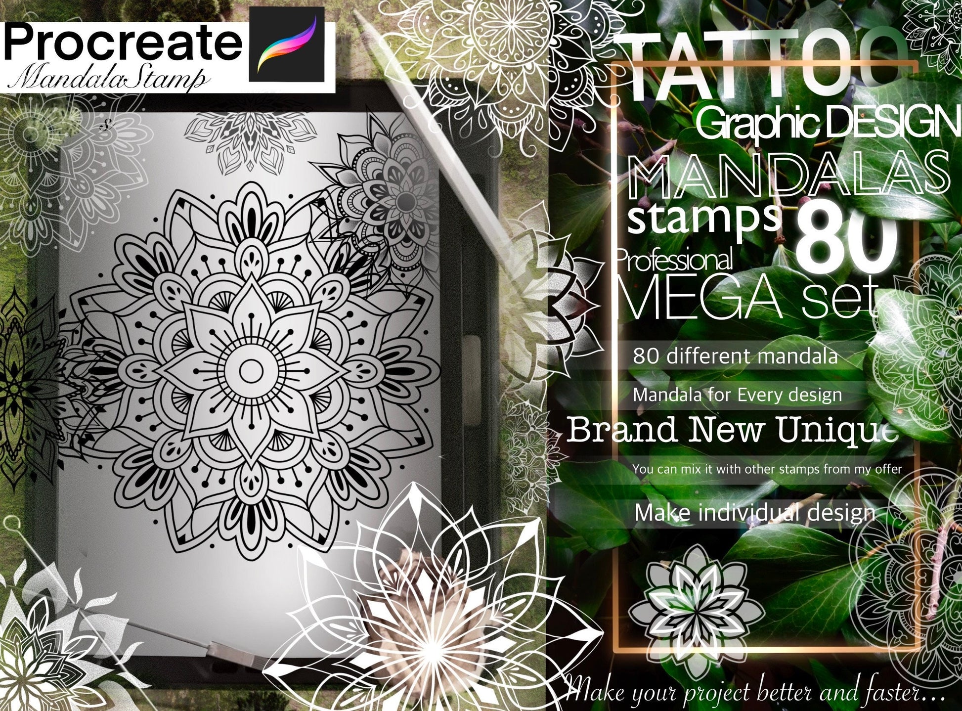 80 Mandala stamps for Procreate ULTRA Set !! Must have for tattooers and designers