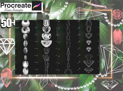 50+ Beautiful GEMstones stamps for Procreate ULTRA Set !! Must have for tattooers +2 jewellery brushes