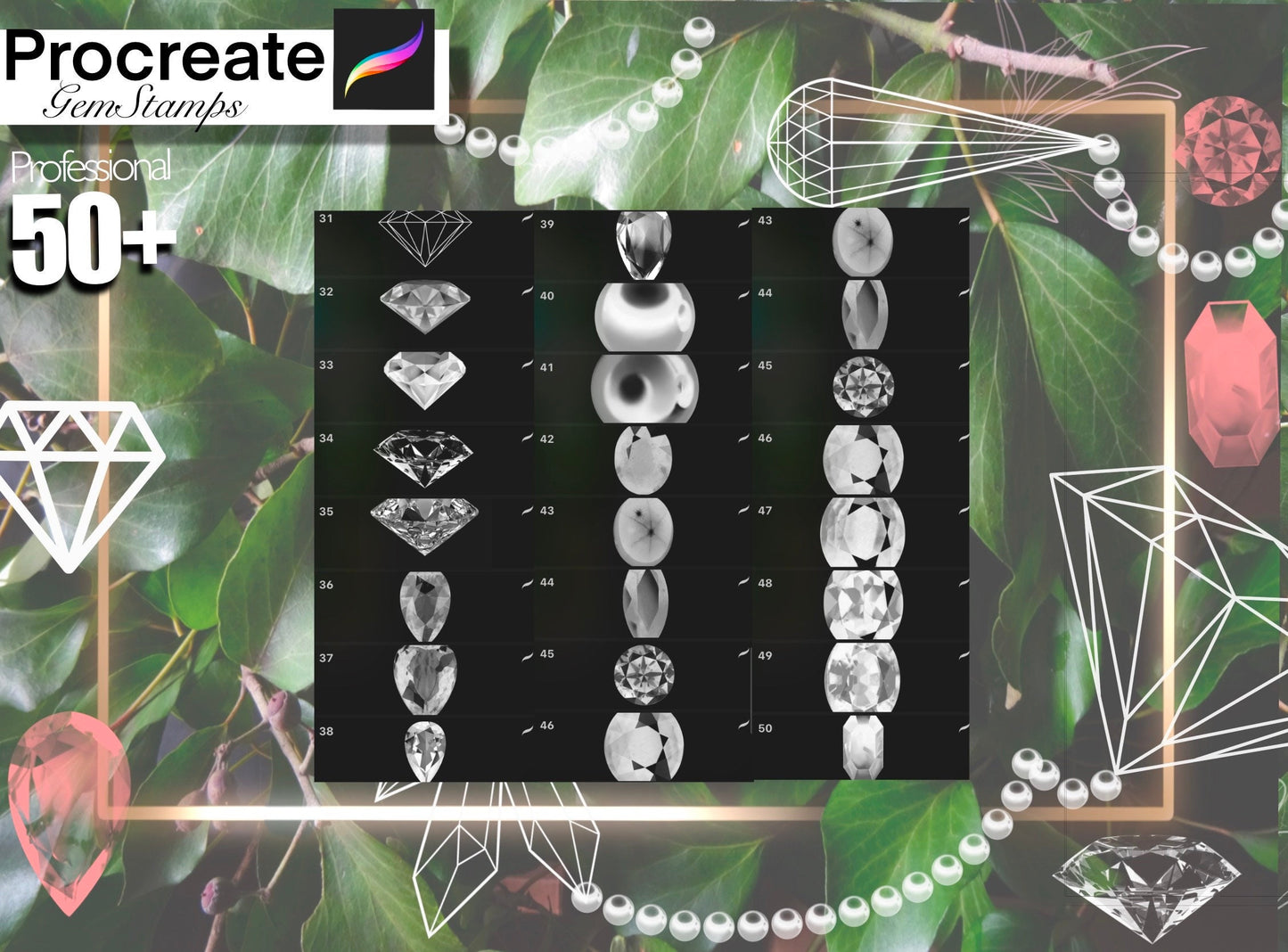 50+ Beautiful GEMstones stamps for Procreate ULTRA Set !! Must have for tattooers +2 jewellery brushes