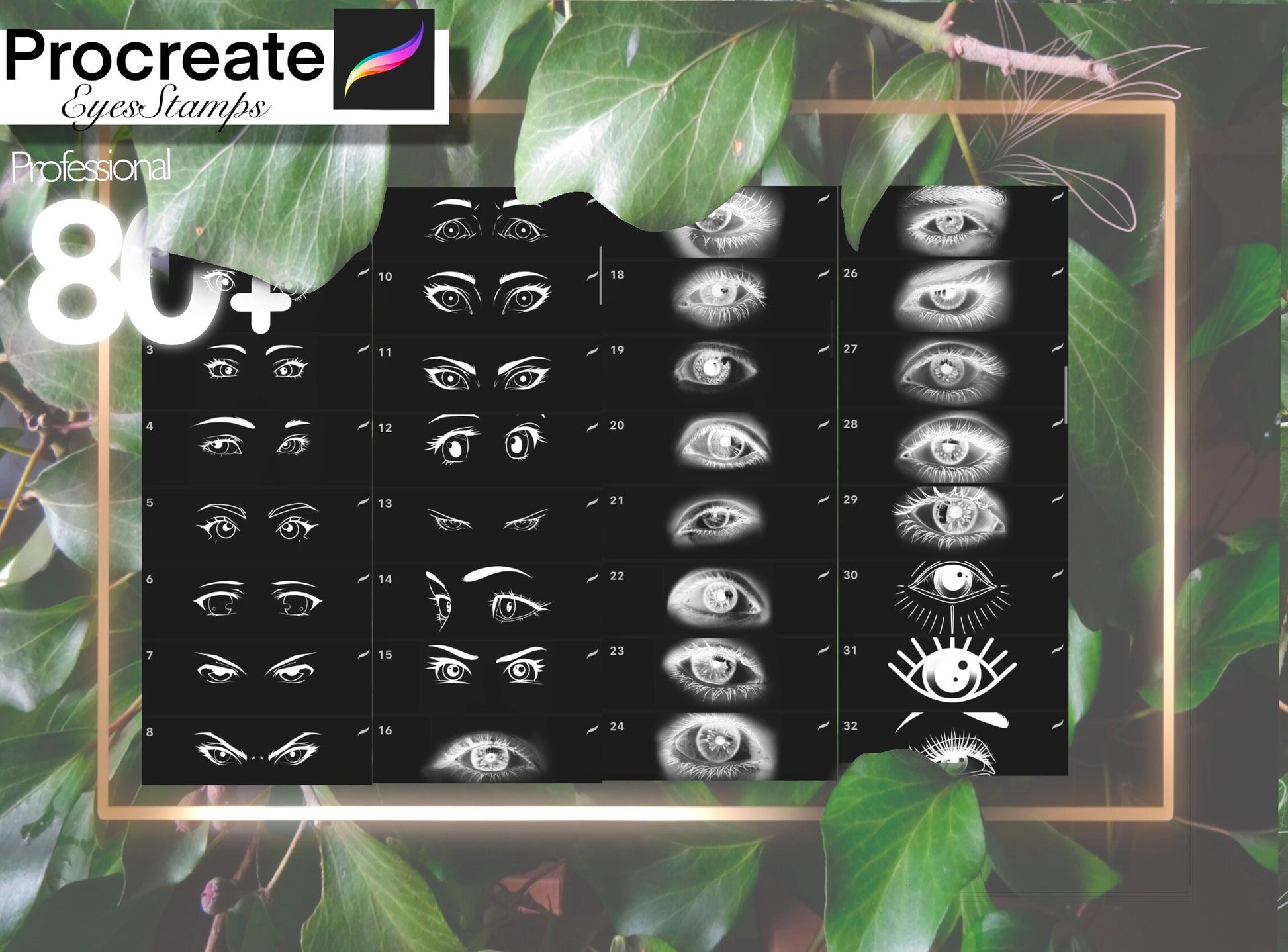 80+ Eyes for Procreate TURBO Set !! Must have for tattooers ( A lot high res Anime Eye, realistic, neotraditional, Iris, light blicks..)