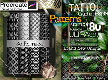 80 PATTERNS stamps for Procreate Cool Set !! Must have for tattooers and designers