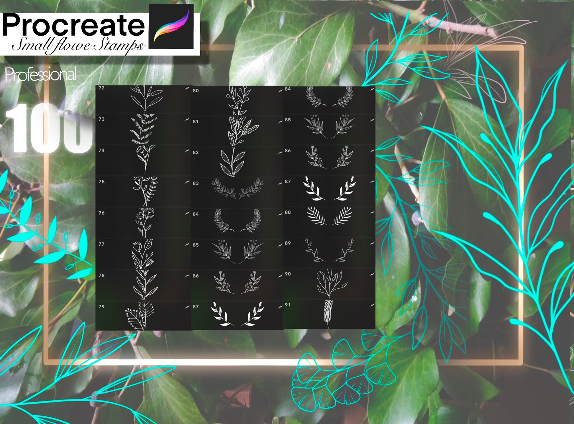 100 Small Flowers (branches, leafs) stamps for Procreate TURBO Set !! Must have for tattooers