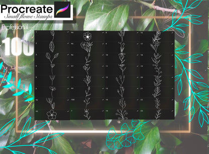 100 Small Flowers (branches, leafs) stamps for Procreate TURBO Set !! Must have for tattooers