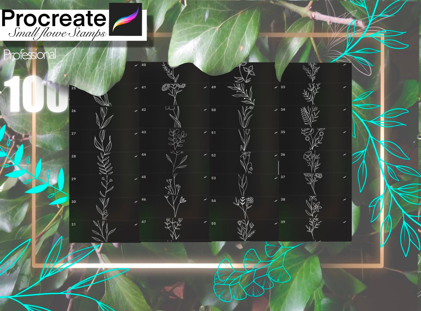 100 Small Flowers (branches, leafs) stamps for Procreate TURBO Set !! Must have for tattooers