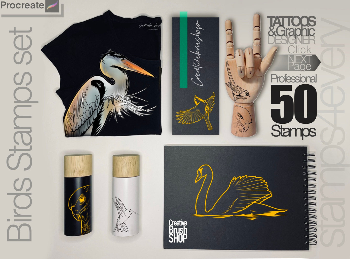 50+ Birds stamps for Procreate TURBO Set !! Must have for tattooers and designers