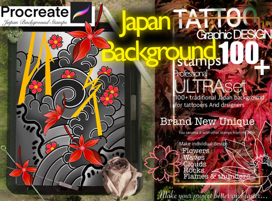 100+ Japan Traditional Background stamps for Procreate ULTRA Set !! Must have for tattooers ( You can make full composition)