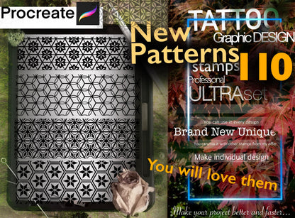 110 Patterns NEW Ultra set for Procreate !! Must have for tattooers and designers