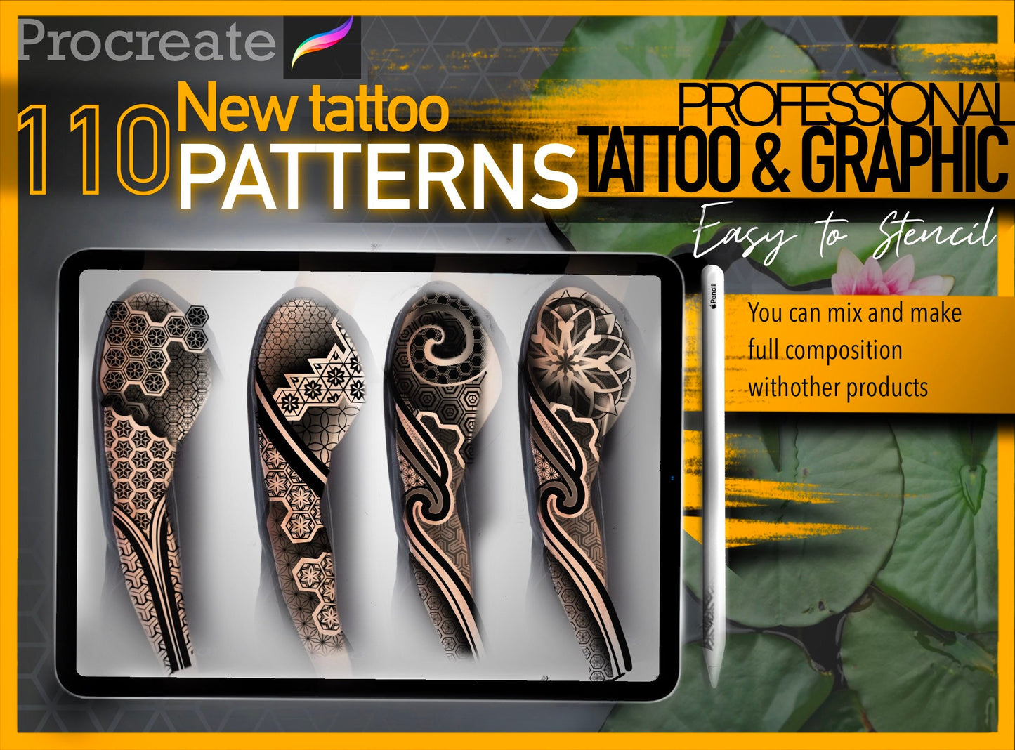 110 Patterns NEW Ultra set for Procreate !! Must have for tattooers and designers