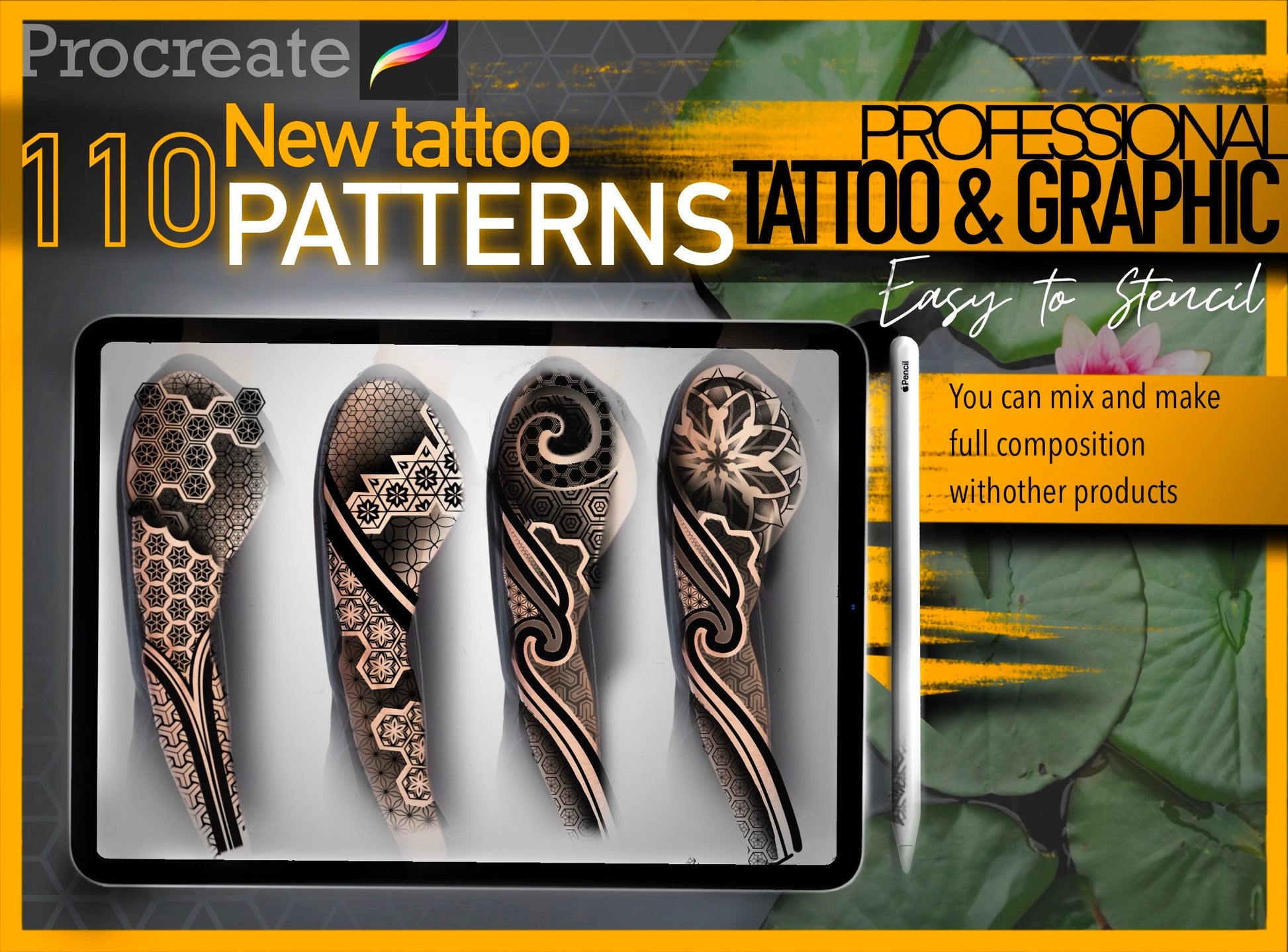 110 Patterns NEW Ultra set for Procreate !! Must have for tattooers and designers