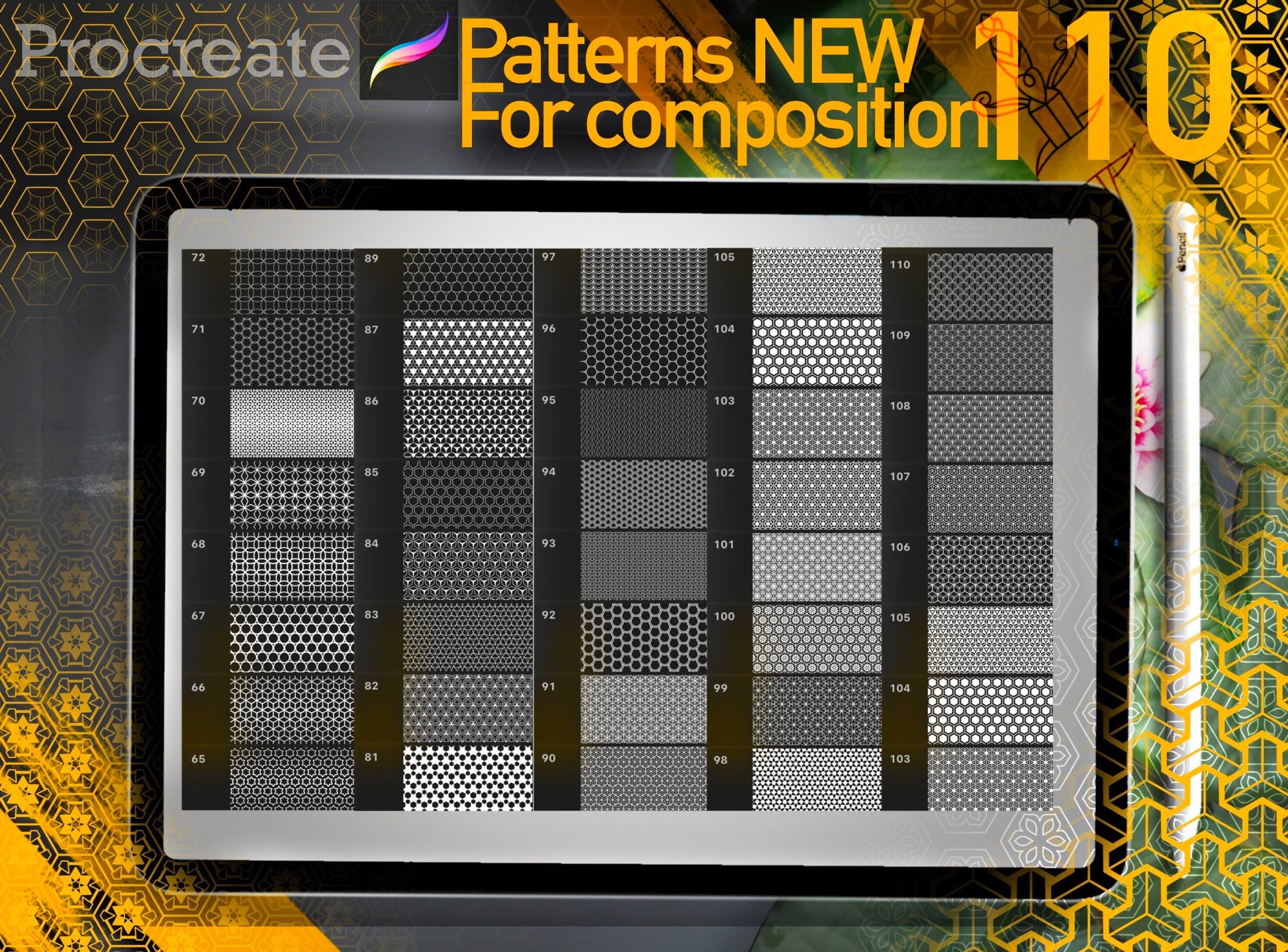 110 Patterns NEW Ultra set for Procreate !! Must have for tattooers and designers