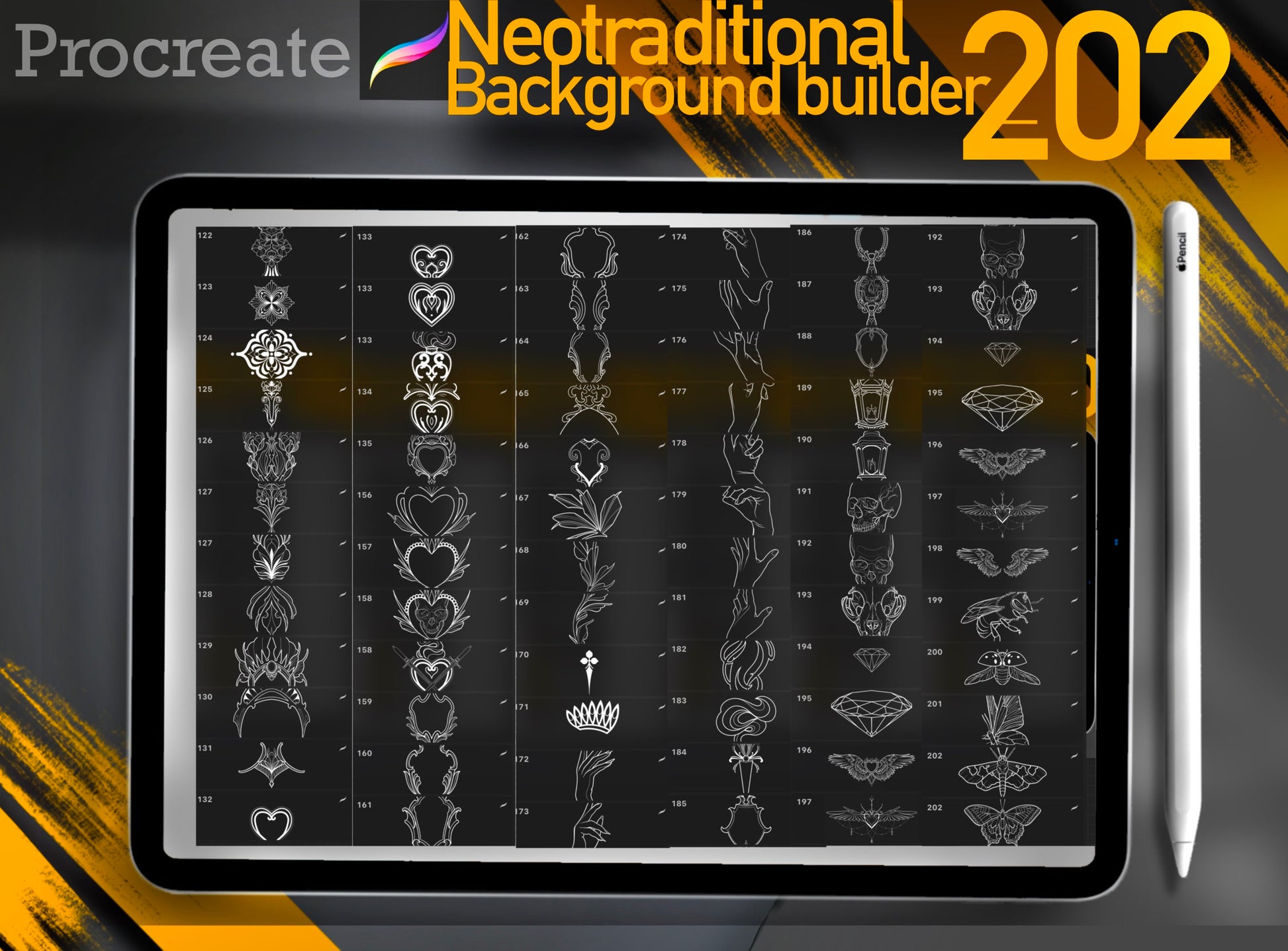 202 Neotraditional Background Builder for procreate !! Must have for tattooers ( You can make full composition)FOR PROCREATE APP.