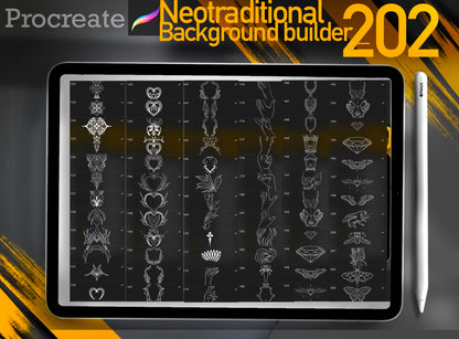 202 Neotraditional Background Builder for procreate !! Must have for tattooers ( You can make full composition)FOR PROCREATE APP.