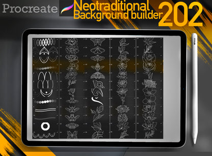 202 Neotraditional Background Builder for procreate !! Must have for tattooers ( You can make full composition)FOR PROCREATE APP.