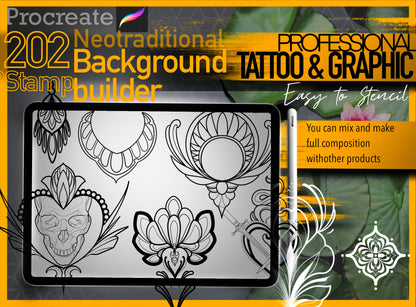 202 Neotraditional Background Builder for procreate !! Must have for tattooers ( You can make full composition)FOR PROCREATE APP.