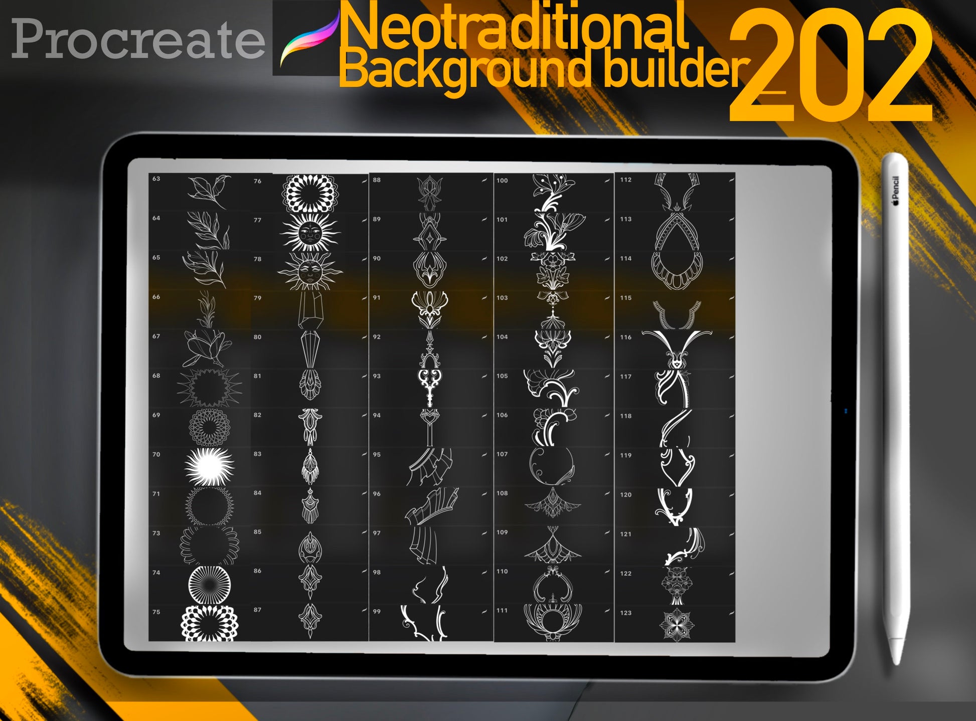 202 Neotraditional Background Builder for procreate !! Must have for tattooers ( You can make full composition)FOR PROCREATE APP.