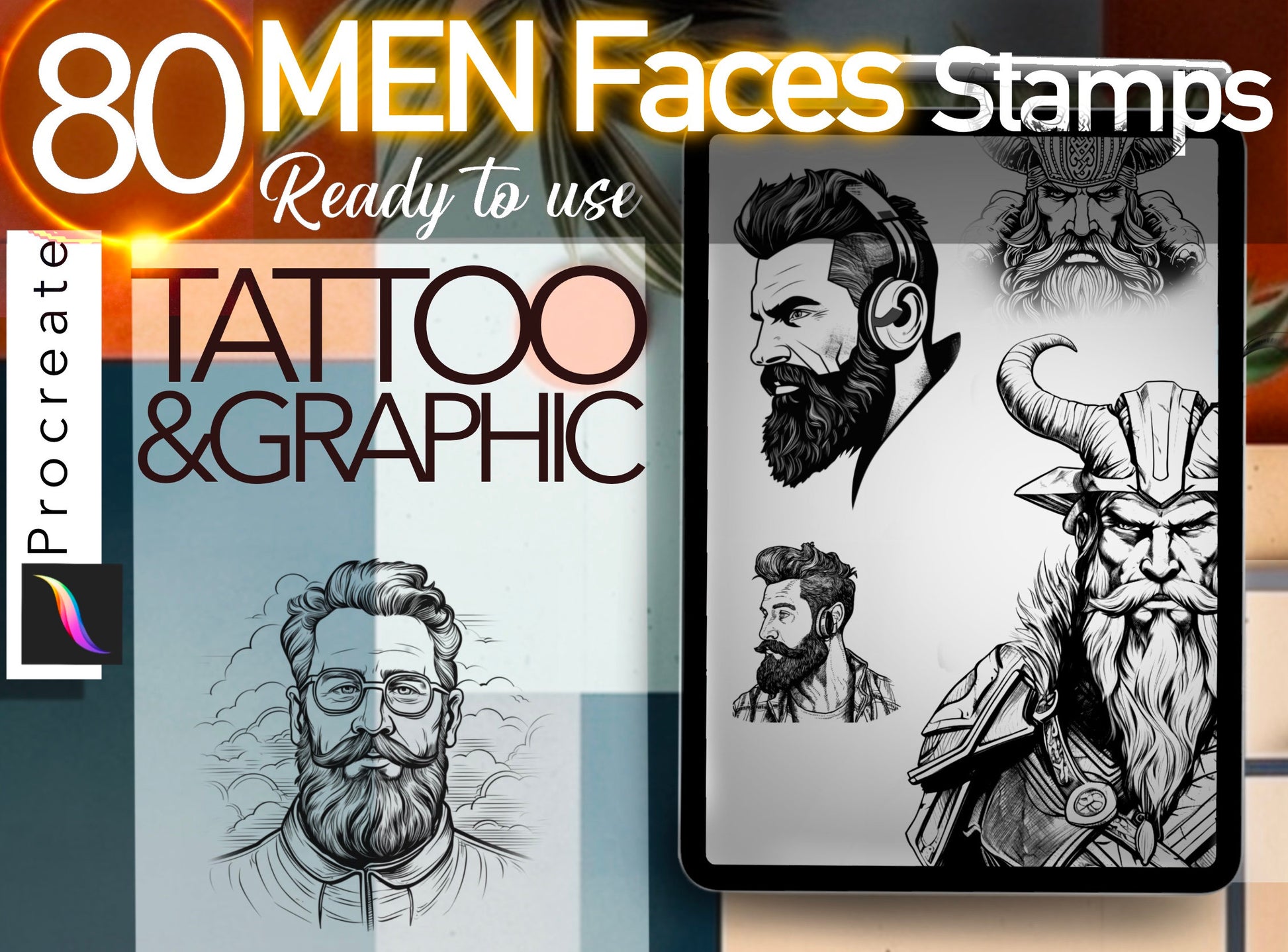 80+ Men Faces for procreate !! Must have for tattooers ( You can make full composition)FOR PROCREATE APP.