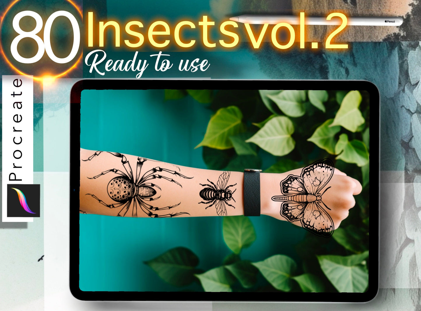 Unique 80 Insects Stamps for PROCREATE! Tattoo and design !! ready to print stencil