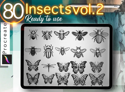 Unique 80 Insects Stamps for PROCREATE! Tattoo and design !! ready to print stencil