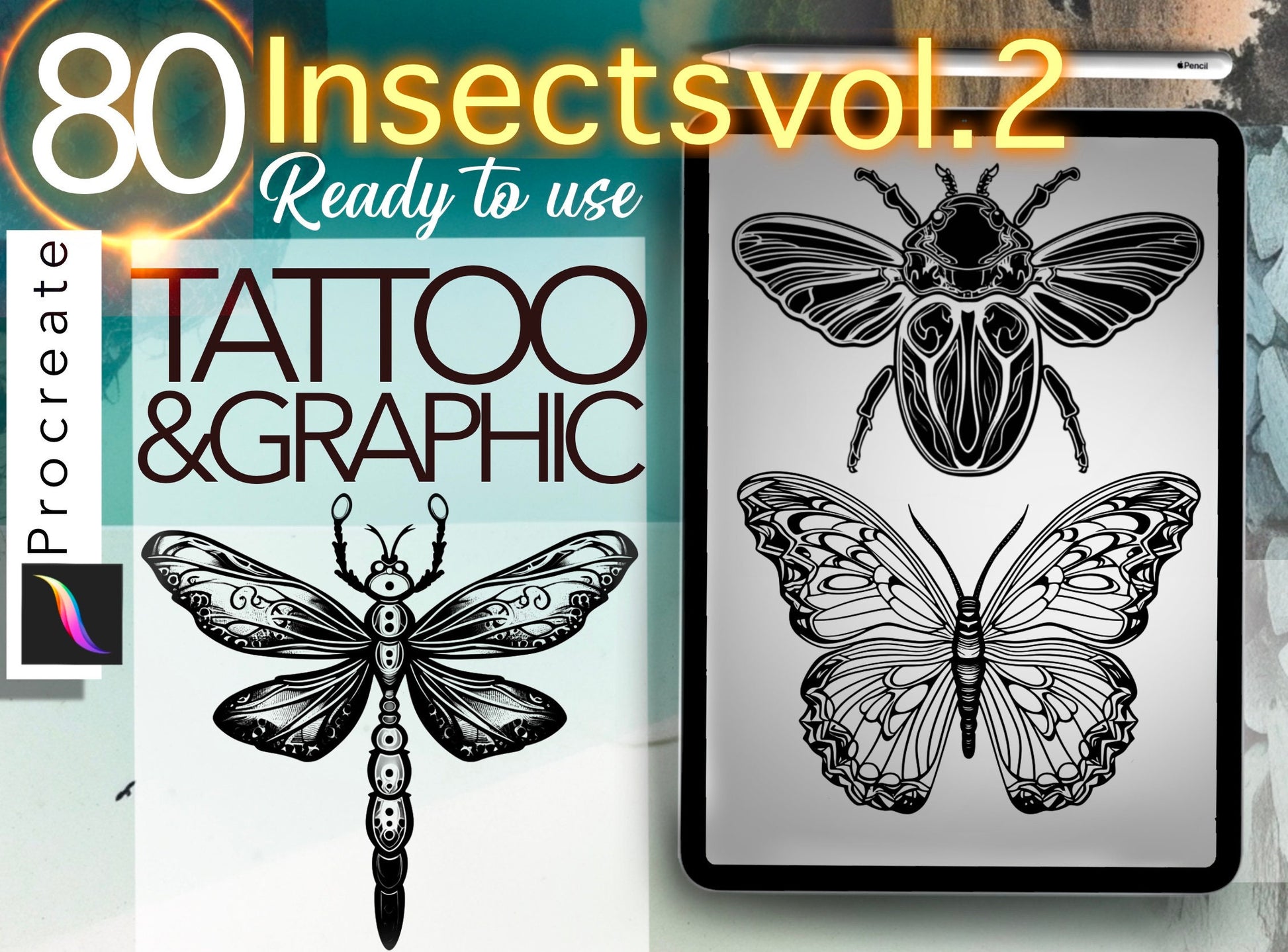 Unique 80 Insects Stamps for PROCREATE! Tattoo and design !! ready to print stencil