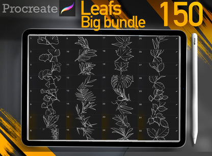 150 Leafs Incredible Professional Big Bundle hand drawn for procreate !! for tattooers( You can make full composition)FOR PROCREATE APP.