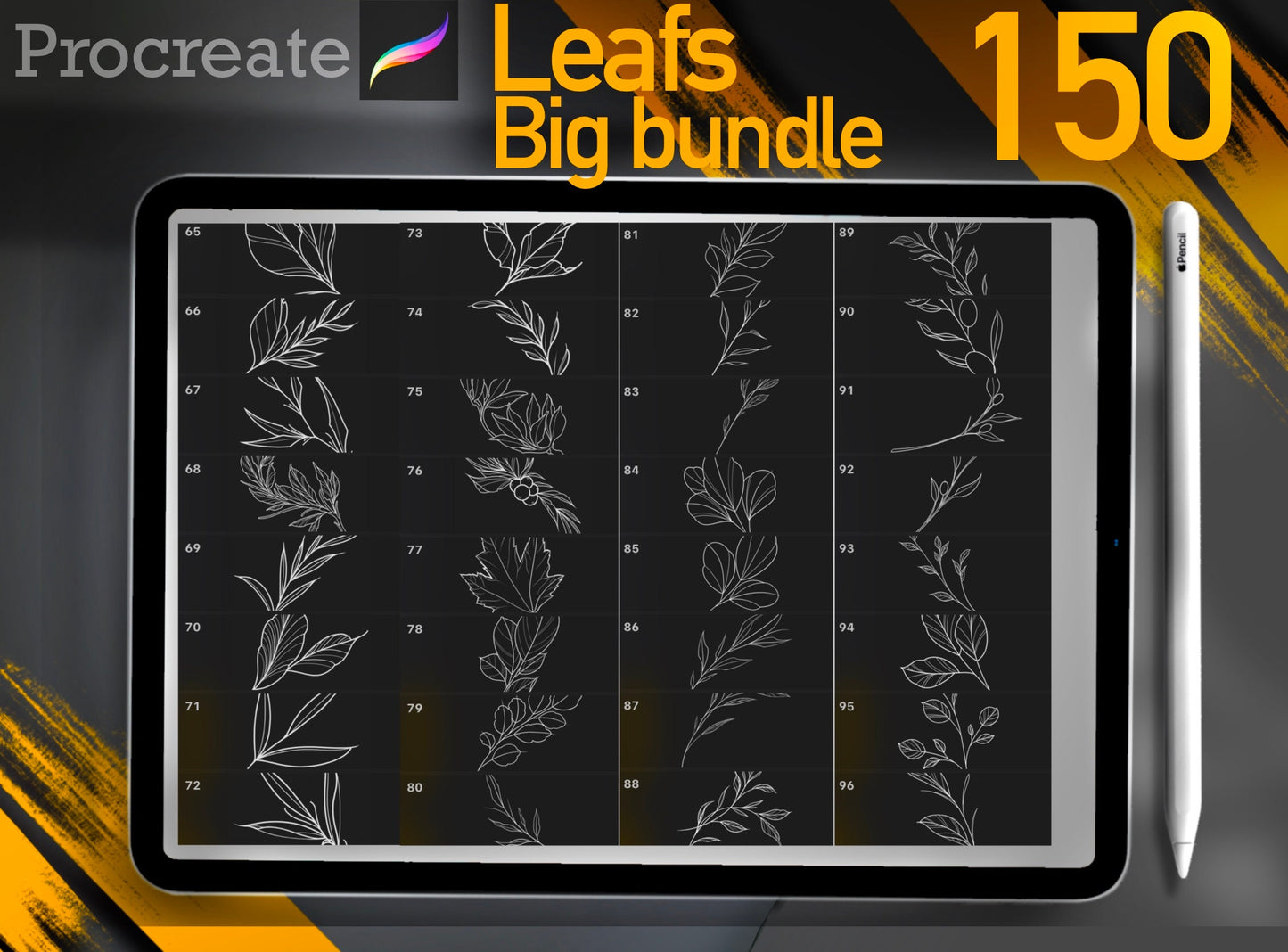 150 Leafs Incredible Professional Big Bundle hand drawn for procreate !! for tattooers( You can make full composition)FOR PROCREATE APP.