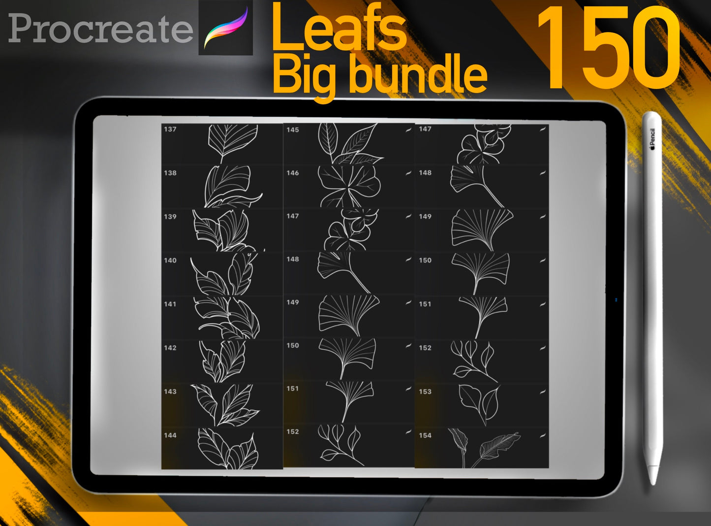 150 Leafs Incredible Professional Big Bundle hand drawn for procreate !! for tattooers( You can make full composition)FOR PROCREATE APP.