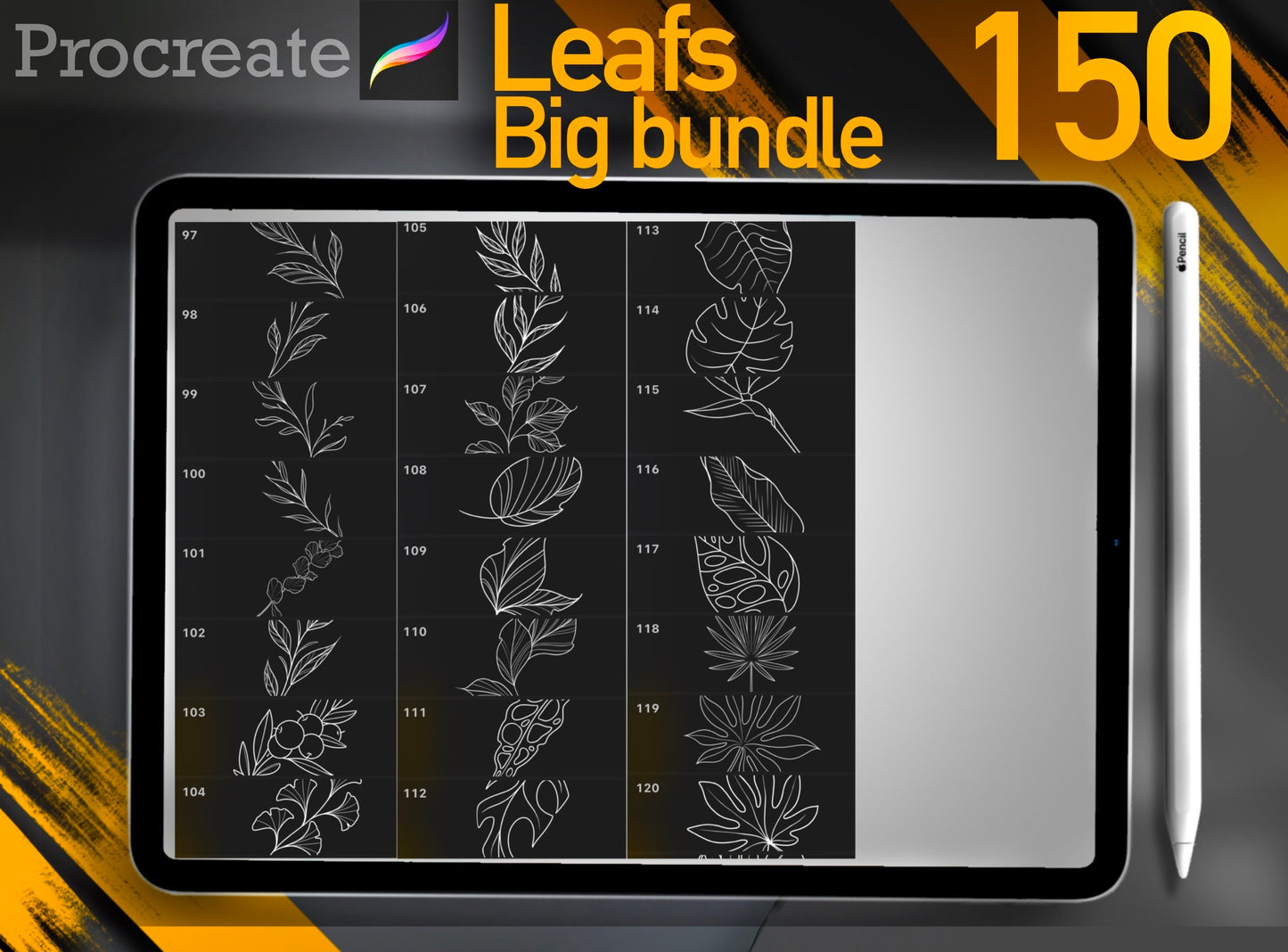 150 Leafs Incredible Professional Big Bundle hand drawn for procreate !! for tattooers( You can make full composition)FOR PROCREATE APP.