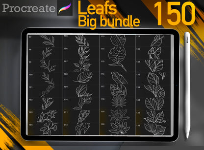 150 Leafs Incredible Professional Big Bundle hand drawn for procreate !! for tattooers( You can make full composition)FOR PROCREATE APP.