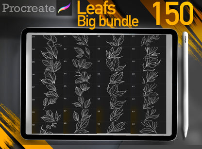 150 Leafs Incredible Professional Big Bundle hand drawn for procreate !! for tattooers( You can make full composition)FOR PROCREATE APP.