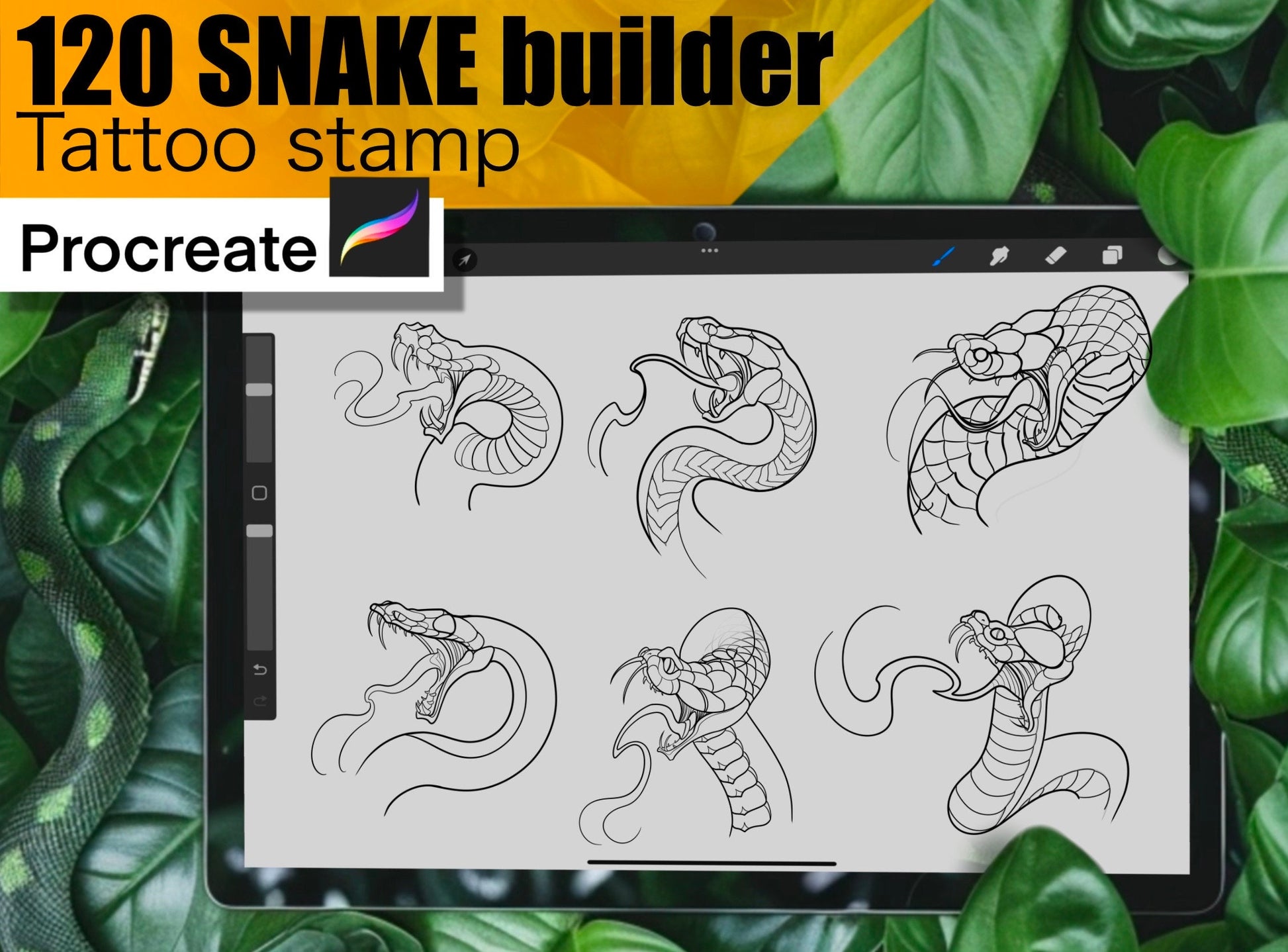 120 Neotraditional Snake builder for procreate !! Must have for tattooers ( You can make full composition)FOR PROCREATE APP.