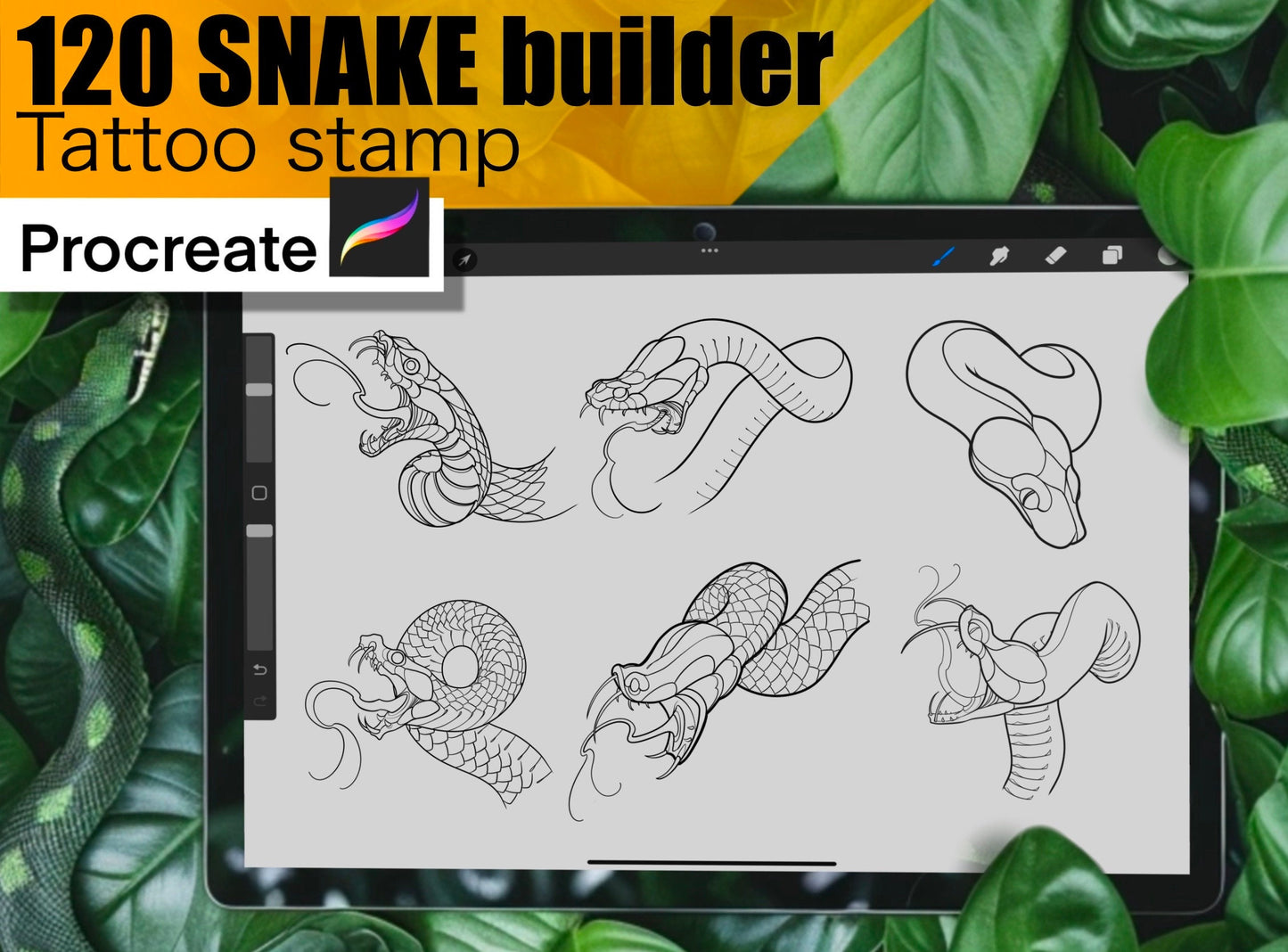 120 Neotraditional Snake builder for procreate !! Must have for tattooers ( You can make full composition)FOR PROCREATE APP.