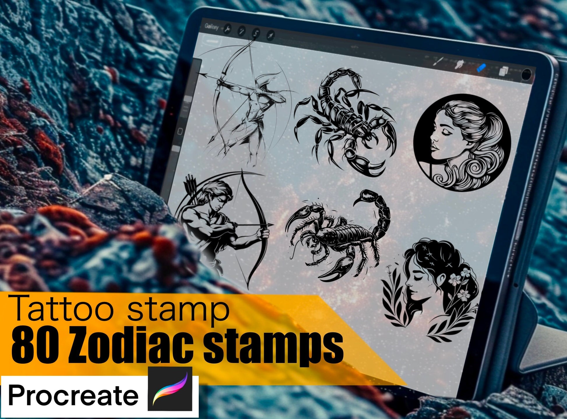 80 Zodiac Stamps for procreate !! Must have for tattooers easy to stencil