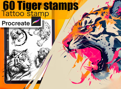 60 Tiger Stamps for procreate !! Must have for tattooers easy to stencil