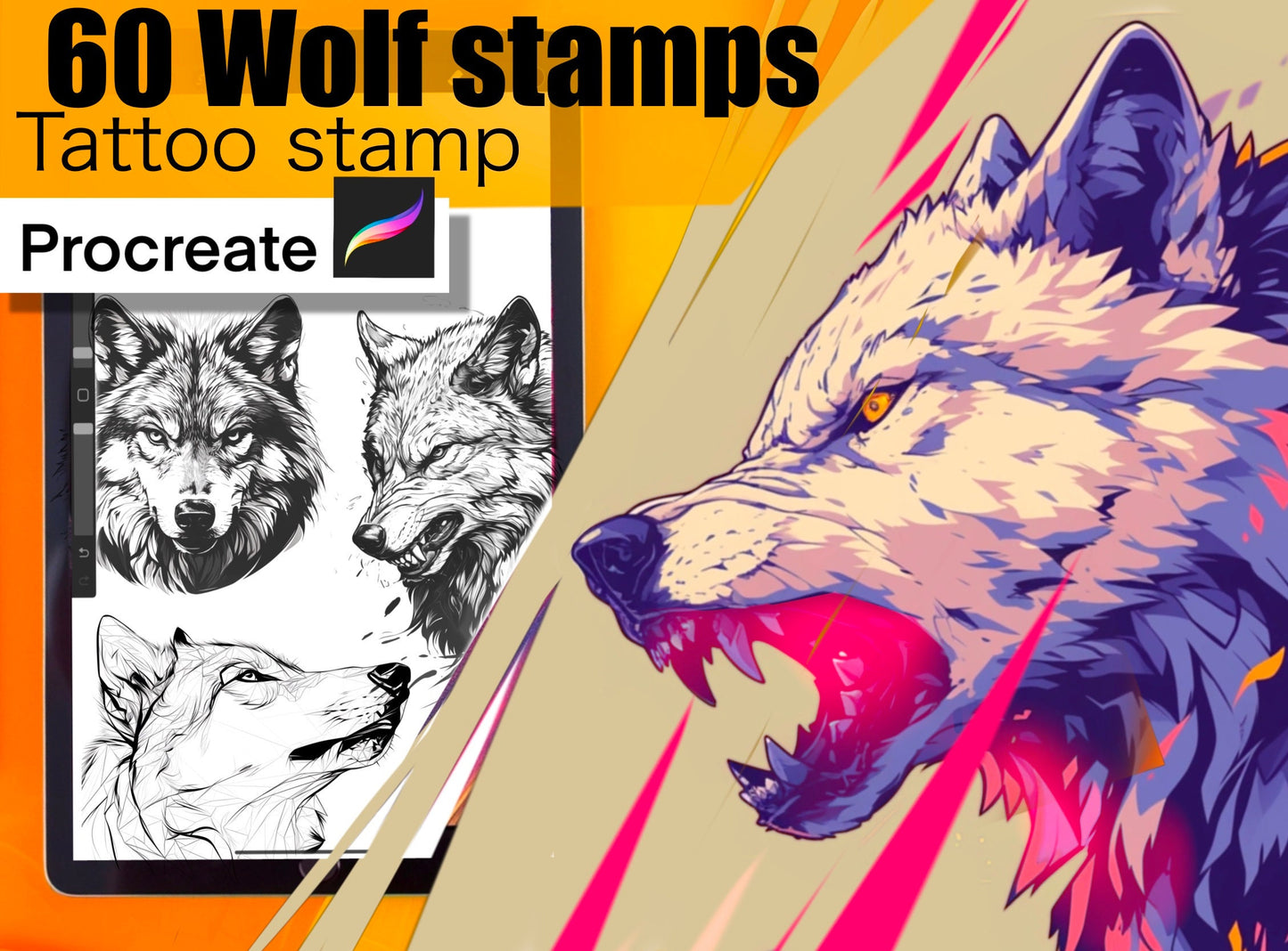 60 Best Wolf Stamps for procreate !! Must have for tattooers easy to stencil