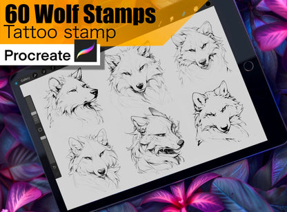 60 Best Wolf Stamps for procreate !! Must have for tattooers easy to stencil