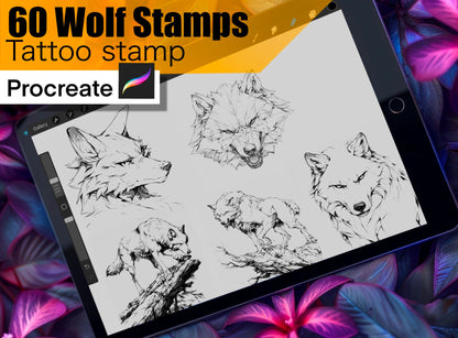 60 Best Wolf Stamps for procreate !! Must have for tattooers easy to stencil