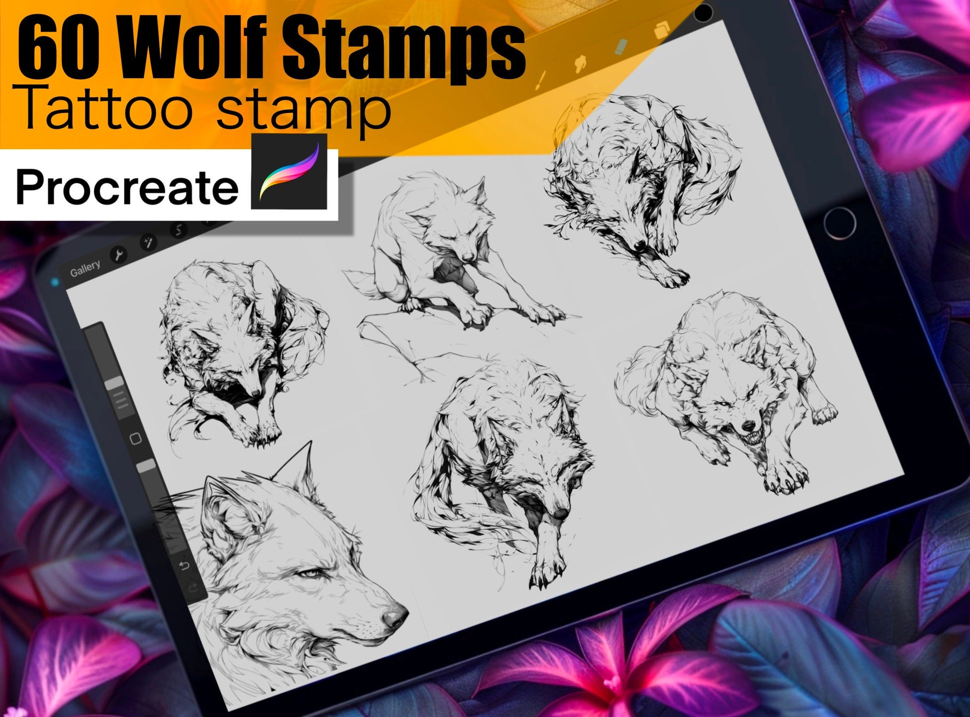 60 Best Wolf Stamps for procreate !! Must have for tattooers easy to stencil