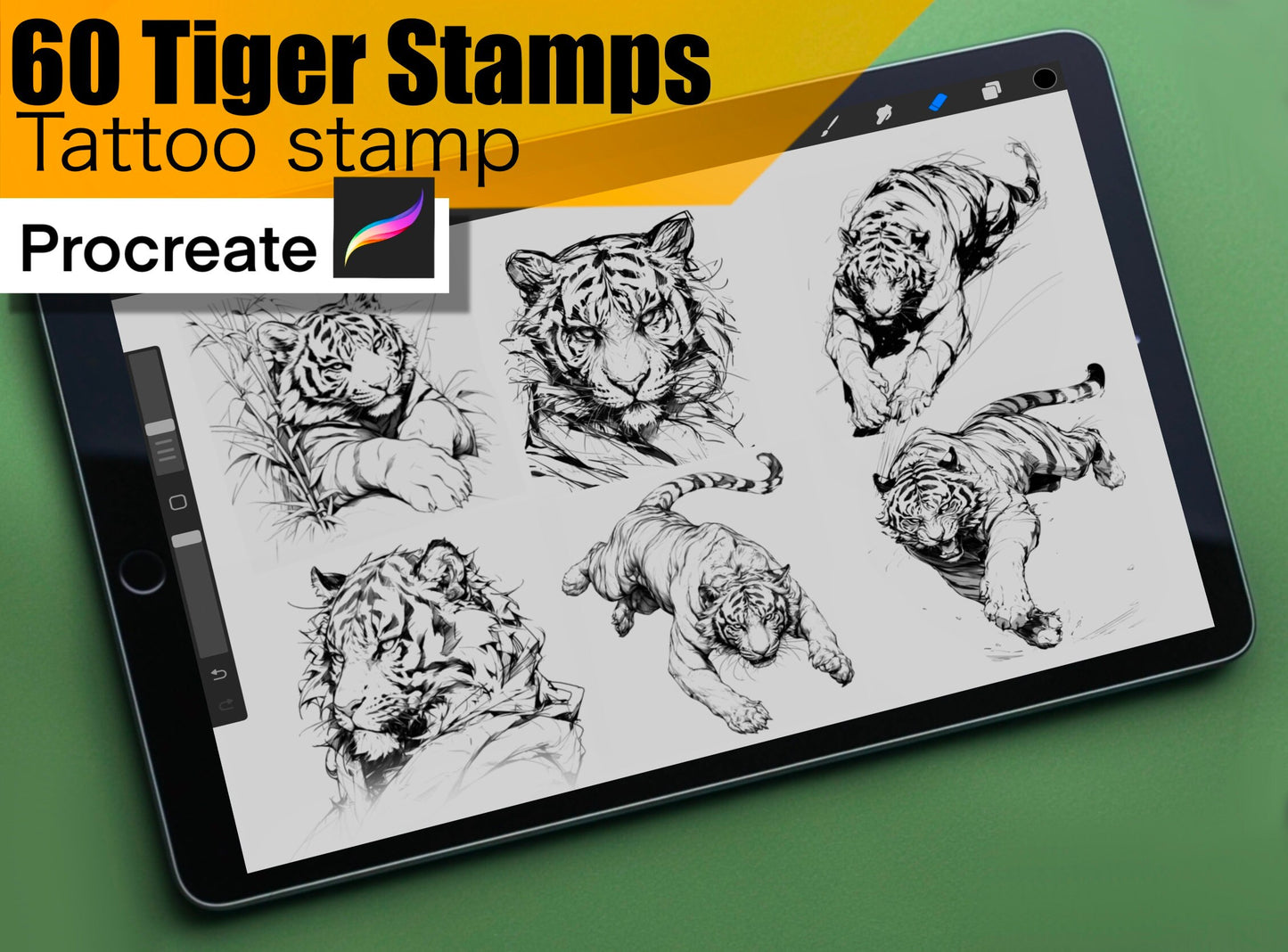 60 Tiger Stamps for procreate !! Must have for tattooers easy to stencil