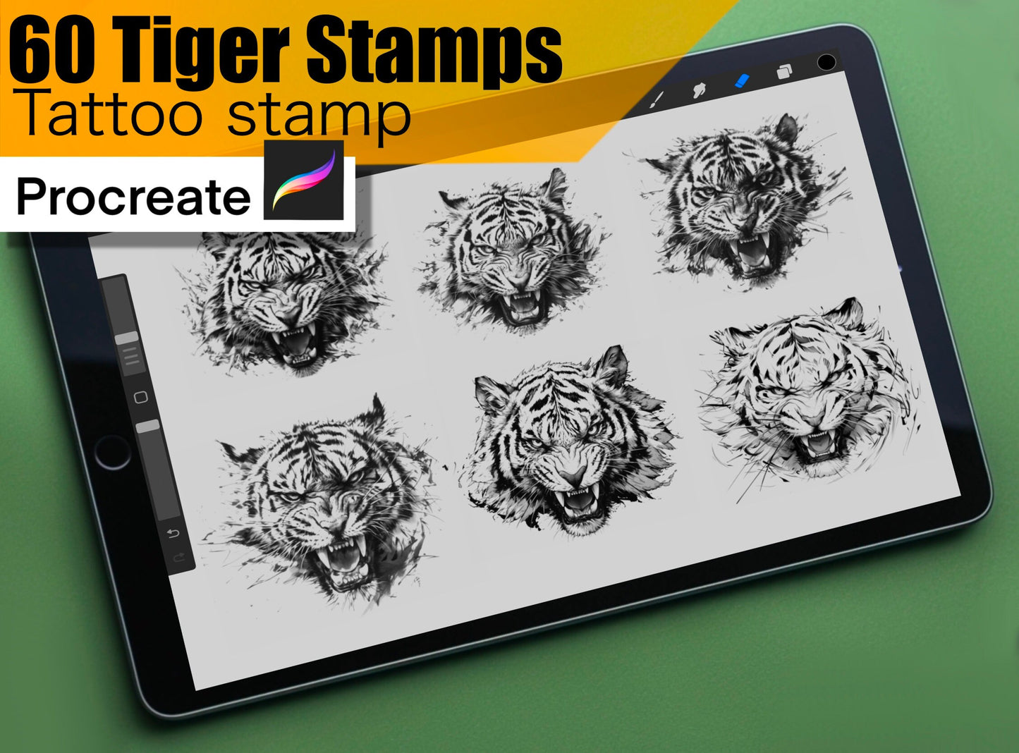 60 Tiger Stamps for procreate !! Must have for tattooers easy to stencil