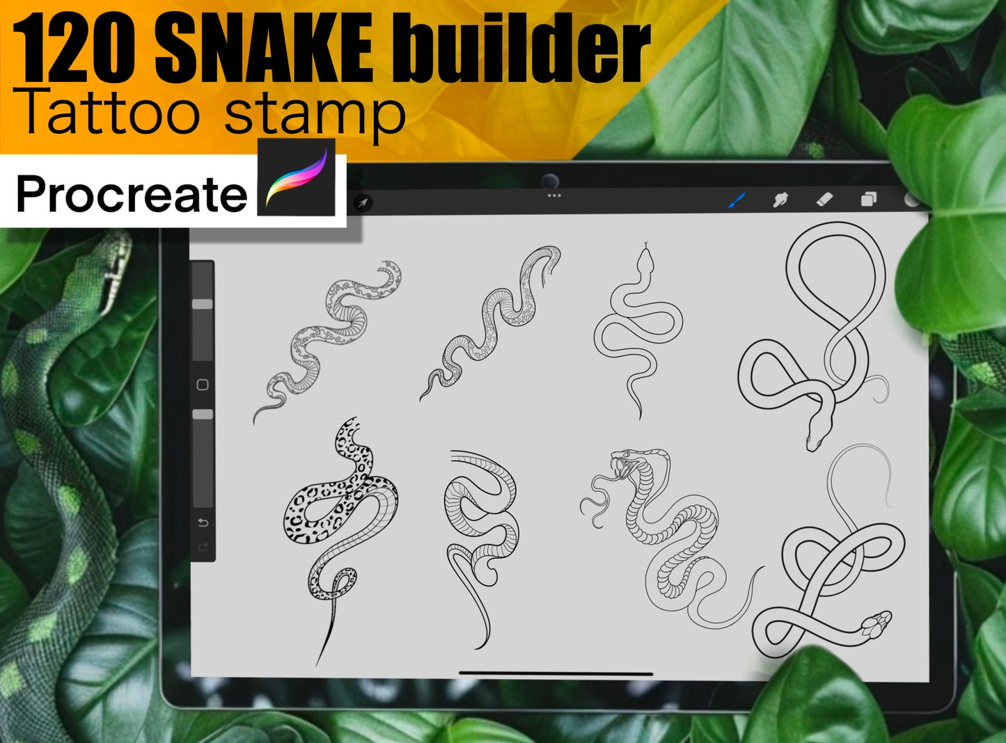 120 Neotraditional Snake builder for procreate !! Must have for tattooers ( You can make full composition)FOR PROCREATE APP.